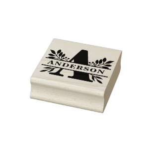 Black Letter A Foliage Spliing Monogram Rubberstempel