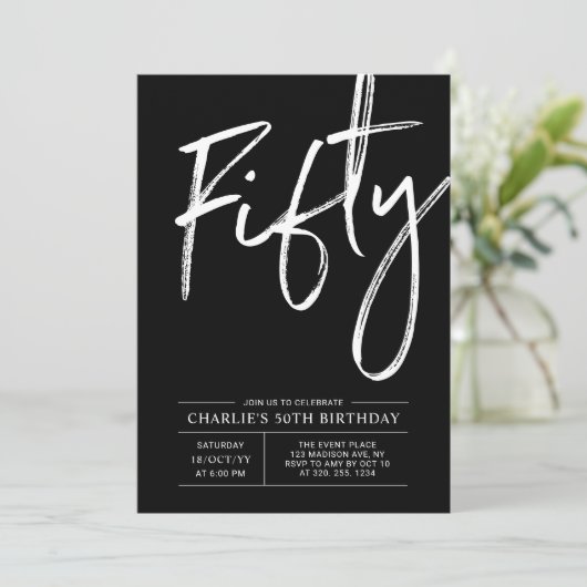Black Lettering 50 | Moderne 50e verjaardag Kaart (Staand voorkant)