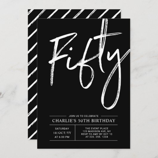 Black Lettering 50 | Moderne 50e verjaardag Kaart (Voorkant / Achterkant)