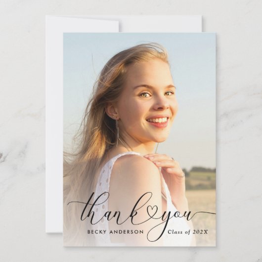 Black Lettering afstuderen Dank u kaart (Voorkant)