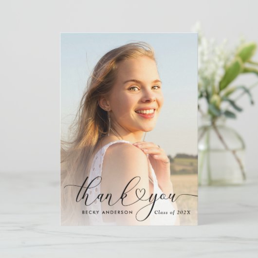 Black Lettering afstuderen Dank u kaart (Staand voorkant)