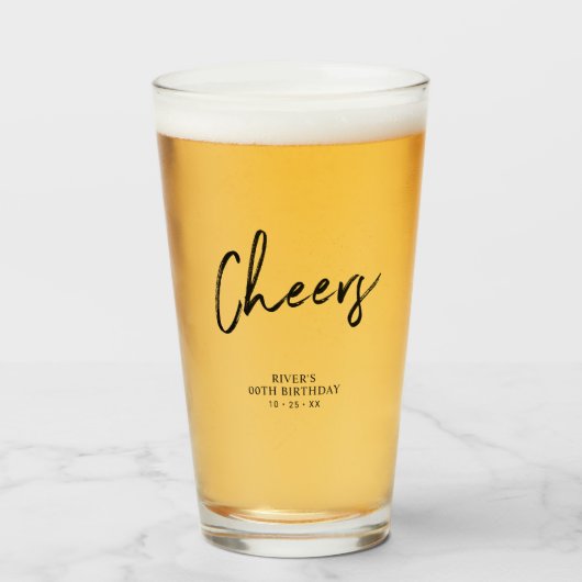 Black Lettering Cheers Adult Birthday Party Favor Glas (Voorkant gevuld)