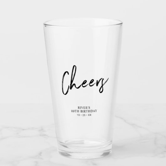 Black Lettering Cheers Adult Birthday Party Favor Glas (Voorkant)