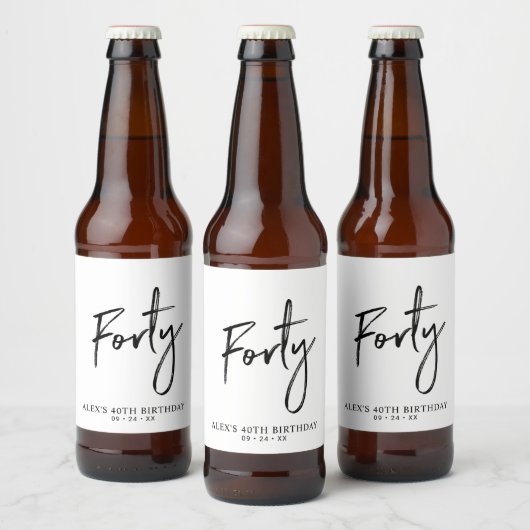 Black Lettering Forty | 40e verjaardag Bier Etiket (Flessen)