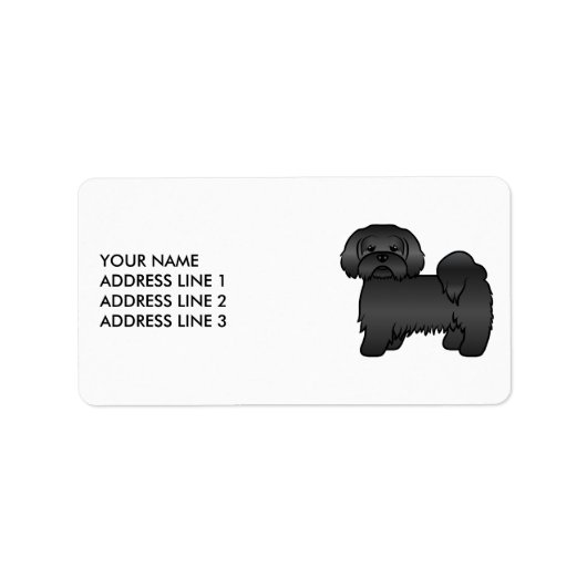 Black Lhasa Apso Cute Cartoon Dog & Custom Text Etiket (Voorkant)