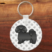 Black Lhasa Apso Cute Cartoon Dog Illustratie Sleutelhanger (Voorkant)