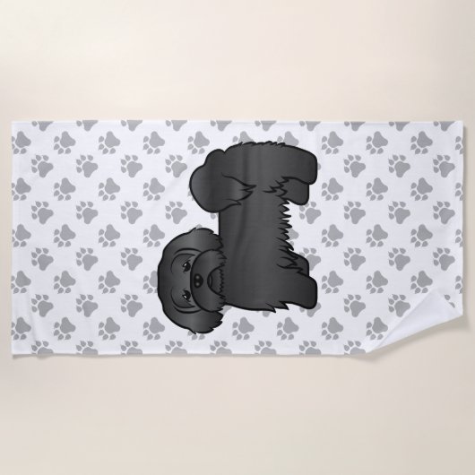 Black Lhasa Apso Cute Cartoon Dog Illustratie Strandlaken (Voorkant)