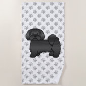 Black Lhasa Apso Cute Cartoon Dog Illustratie Strandlaken (Voorkant)