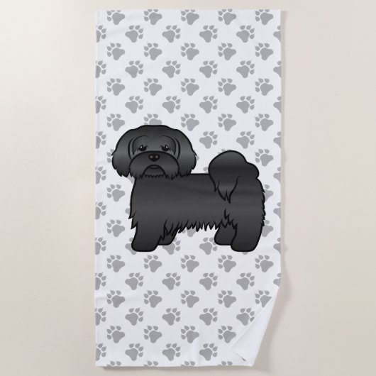 Black Lhasa Apso Cute Cartoon Dog Illustratie Strandlaken (Voorkant)