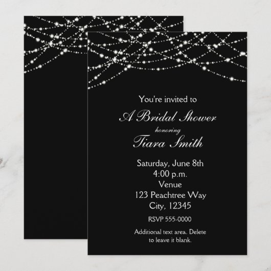 Black Light Glow Bruids Glitter Elegante Uitnodigi Kaart (Voorkant / Achterkant)