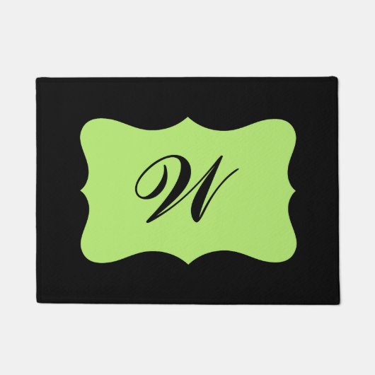 Black Light Green Monogram Initiaal Aangepast Deurmat (Voorkant)