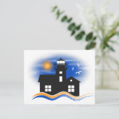 Black Lighthouse Zeegezicht Illustratie Post Kaart (Staand voorkant)