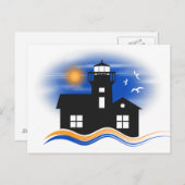 Black Lighthouse Zeegezicht Illustratie Post Kaart (Voorkant / Achterkant)