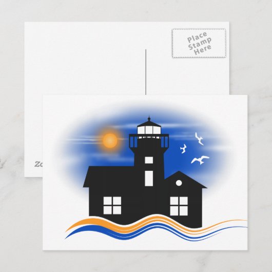 Black Lighthouse Zeegezicht Illustratie Post Kaart (Voorkant / Achterkant)