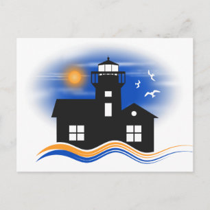 Black Lighthouse Zeegezicht Illustratie Post Kaart