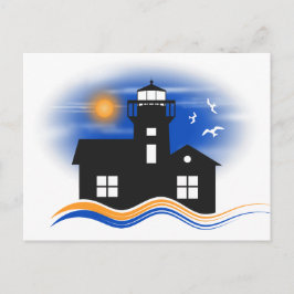 Black Lighthouse Zeegezicht Illustratie Post Kaart