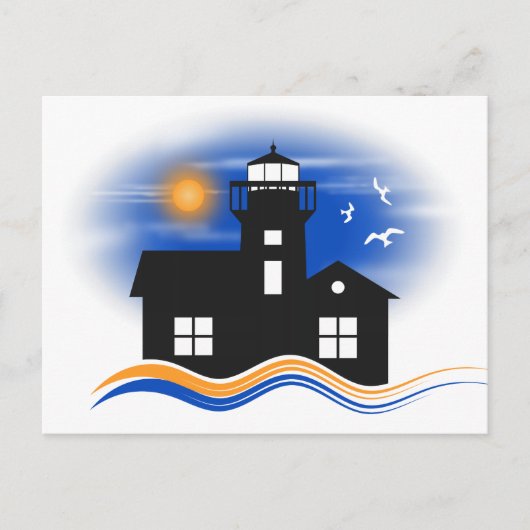 Black Lighthouse Zeegezicht Illustratie Post Kaart (Voorkant)