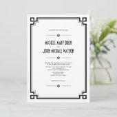 Black Lijst Art Deco White Wedding Invitation Kaart (Staand voorkant)