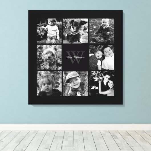 Black Lijst Monogrammed Photo Collage Canvas Afdruk (Insitu (Houten vloer))