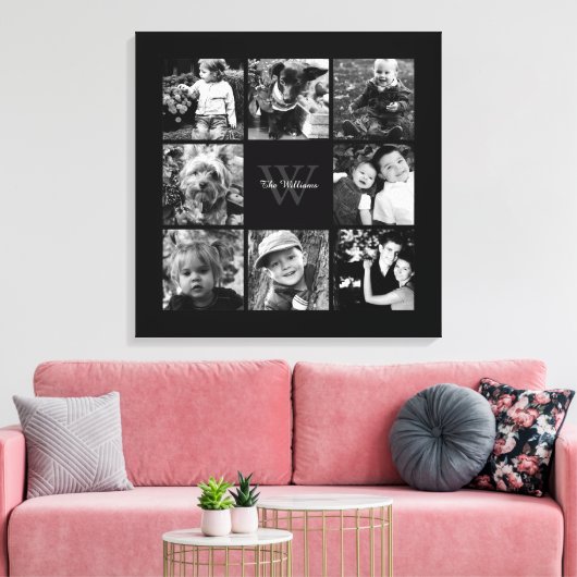 Black Lijst Monogrammed Photo Collage Canvas Afdruk (Insitu (Woonkamer))