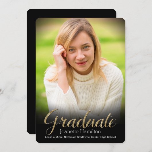 Black Lijst Vignette Foto Afstuderen Aankondiging (Voorkant / Achterkant)