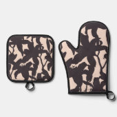 Black Lily Silhouette Ovenwant & Pannenlap Set (Voorkant)