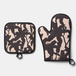 Black Lily Silhouette Ovenwant & Pannenlap Set