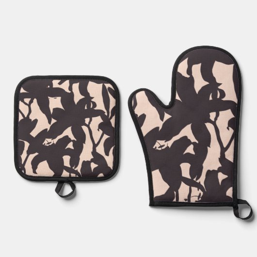 Black Lily Silhouette Ovenwant & Pannenlap Set (Voorkant)