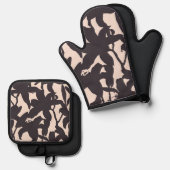 Black Lily Silhouette Ovenwant & Pannenlap Set (Voorkant / Achterkant)