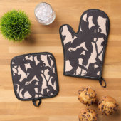 Black Lily Silhouette Ovenwant & Pannenlap Set (Top down)