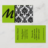 Black Lime Green Damask Visitekaartjes