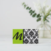 Black Lime Green Damask Visitekaartjes