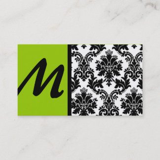 Black Lime Green Damask Visitekaartjes