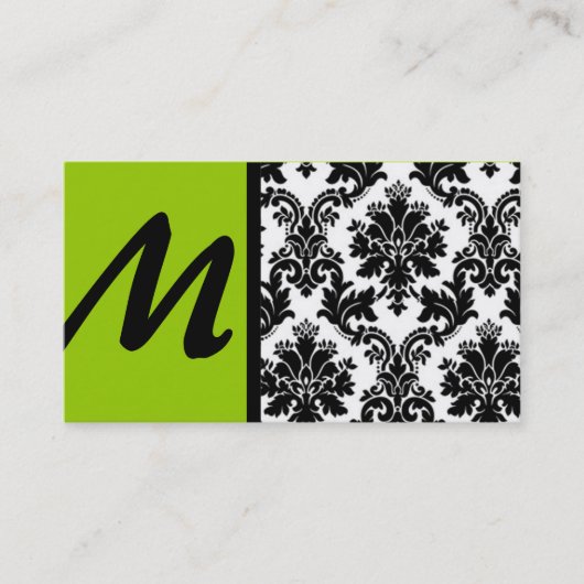 Black Lime Green Damask Visitekaartjes