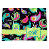 Black Lime Green Monogram persoonlijke Paisley Groot Cadeauzakje (Voorkant)