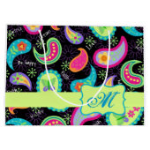Black Lime Green Monogram persoonlijke Paisley Groot Cadeauzakje (Achterkant)