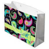 Black Lime Green Monogram persoonlijke Paisley Groot Cadeauzakje (Achterkant Gekanteld)