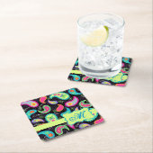 Black Lime Green Monogram persoonlijke Paisley Kartonnen Onderzetters (Insitu)