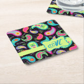 Black Lime Green Monogram persoonlijke Paisley Kartonnen Onderzetters (Schuin)