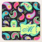Black Lime Green Monogram persoonlijke Paisley Kartonnen Onderzetters (Voorkant)