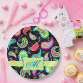 Black Lime Green Monogram persoonlijke Paisley Papieren Bordje (Feest)