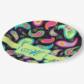 Black Lime Green Monogram persoonlijke Paisley Papieren Bordje (Gekanteld)