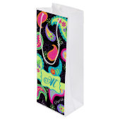 Black Lime Green Monogram persoonlijke Paisley Wijn Cadeautas (Achterkant Gekanteld)