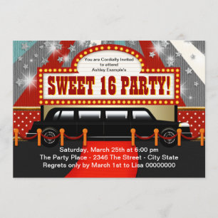 Black Limo Film Star Sweet 16 Party Kaart