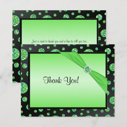 Black, Limoen Glittery Polka Dot Hartelijk dank Bedankkaart (Voorkant / Achterkant)