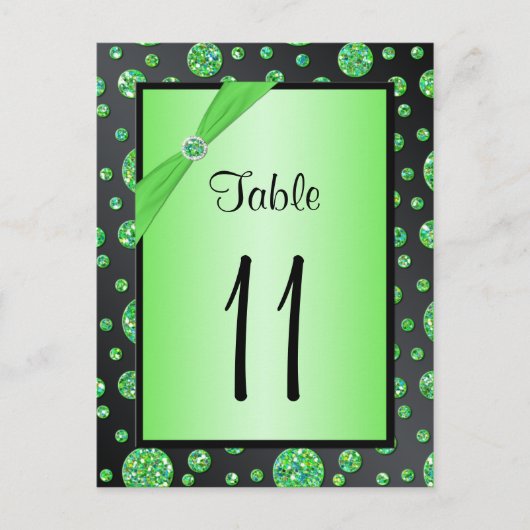 Black Limoen Polka Dots Table Number Briefkaart (Voorkant)