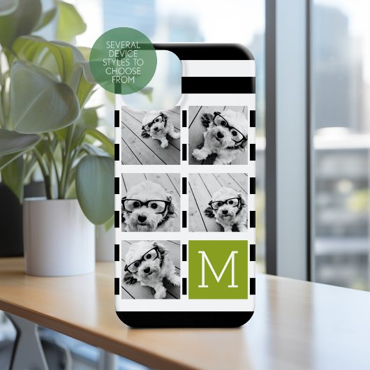 Black Limoen Striped Photo Collage Custom Monogram Case-Mate iPhone Case