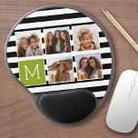 Black Limoen Striped Photo Collage Custom Monogram Gel Muismat<br><div class="desc">De achtergrond omvat een optioneel streeppatroon - Gebruik vijf vierkante foto's om een uniek en persoonlijk cadeau te creëer. Of je kunt de hipster puppy houden en een trendy keepslag maken. Als u de afbeeldingen moet aanpassen,  klik op het aanpassingshulpmiddel om veranderingen aan te brengen.</div>