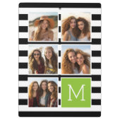 Black Limoen Striped Photo Collage Custom Monogram Klembord (Achterkant)