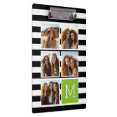 Black Limoen Striped Photo Collage Custom Monogram Klembord (Rechts)